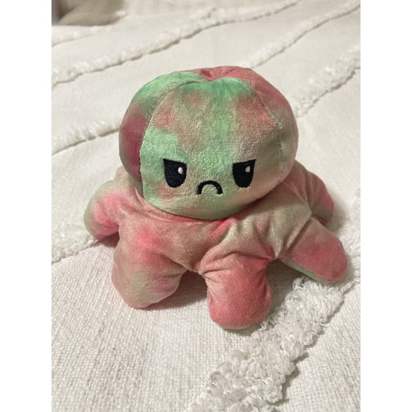 Octopus TeeTurtle Moody Happy Sad Reversible Pink Mint Plush Small - Picture 2 of 4